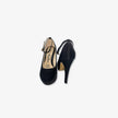 Tacones negros con correa para mujer con estilo brillante punta semi redonda