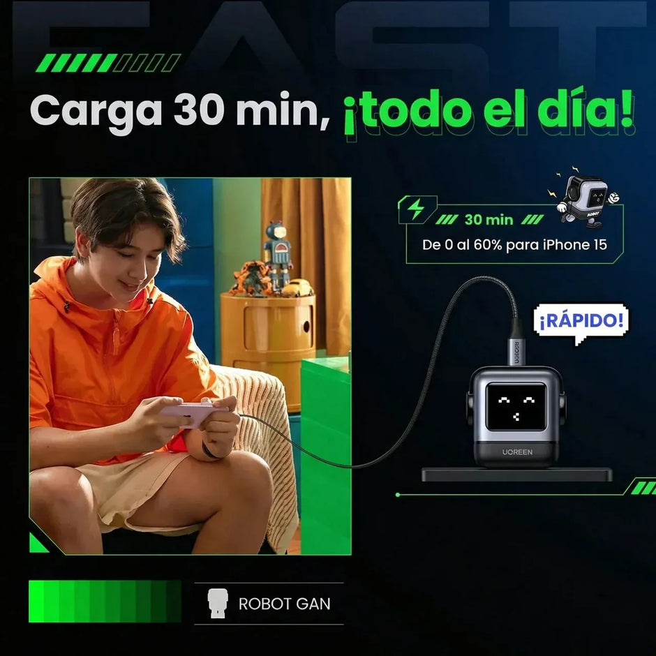 Cargador UGREEN Uno Robot GaN 30W USB-C - Space Gray