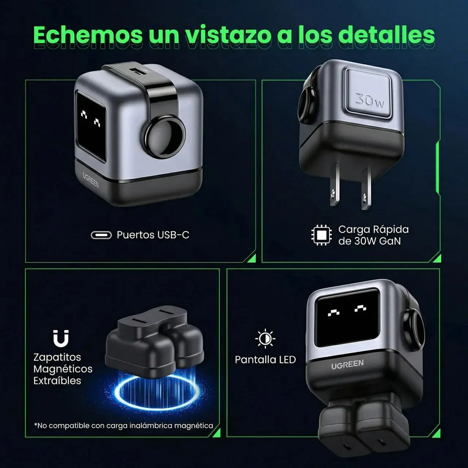 Cargador UGREEN Uno Robot GaN 30W USB-C - Space Gray