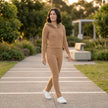 Conjunto Tejido Mujer con Capucha Peluche - Camel