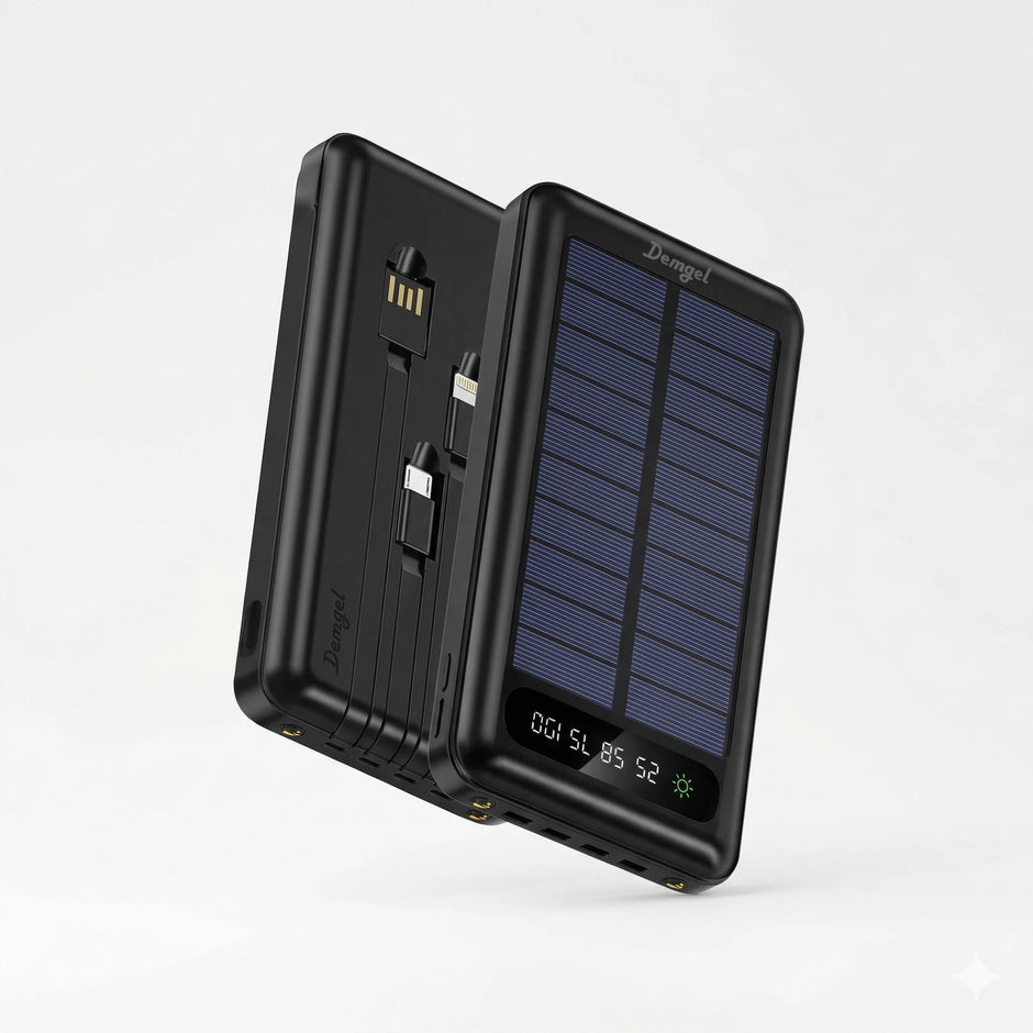 Batería Portátil Solar Demgel ( 15,000 mAh) con Cables Integrados